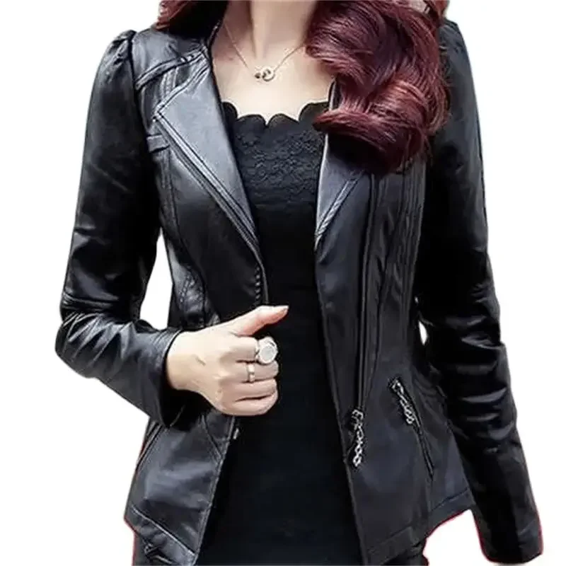 2024 Damska skórzana jesienna kurtka skórzana Pu Short Small Leather Korean Slim Fashion Zipper Slim Motorcycle Leather Jacket Coat Plus Size