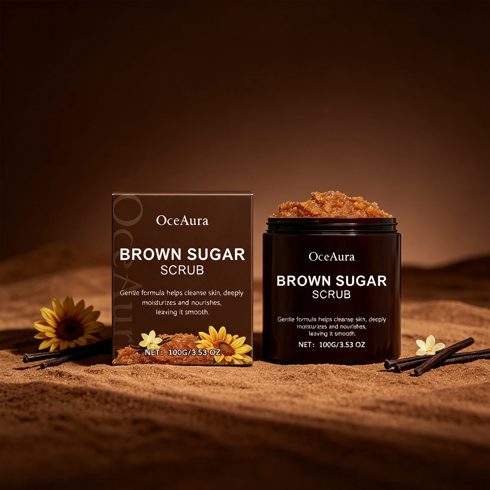 OceAura 100g Brown Sugar Body Scrub Gentle Cleansing Exfoliating Scrub For Skin Smoothing Soft Skin Care With Essential Oils