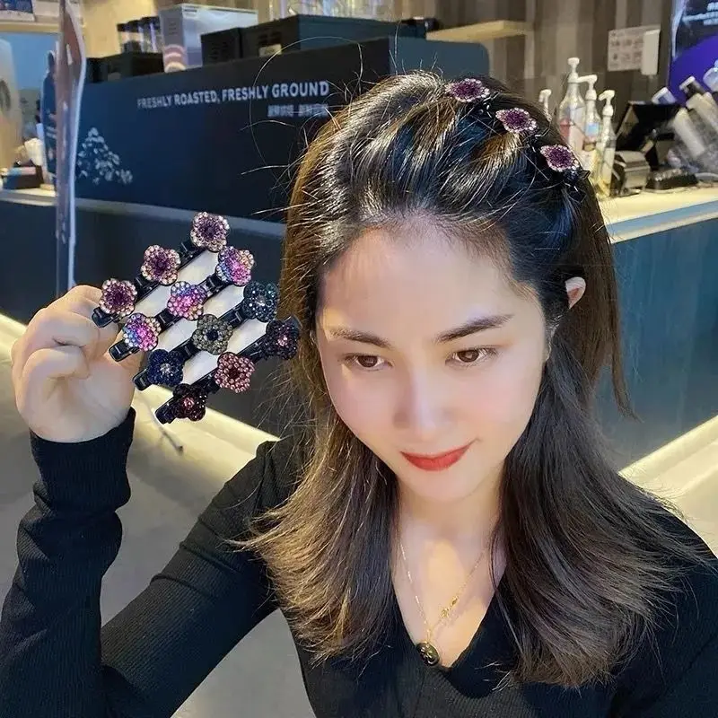 

1PC Fashion Four-leaf Clover Braided Hair Finishing Side Clip Sparkling Crystal Stone Braided Hair Clips Forehead Bangs Clip