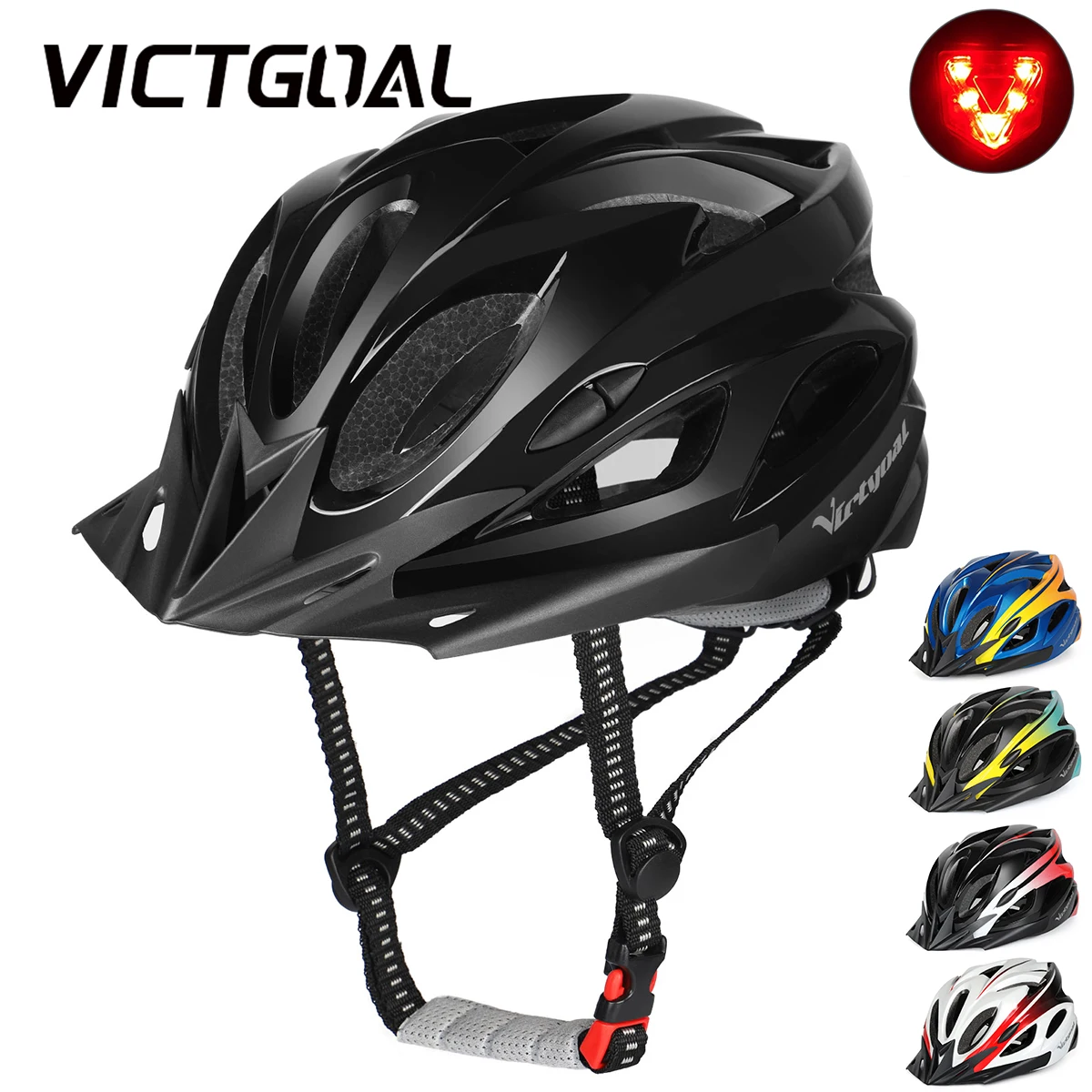 VICTGOAL Cycling Safety Cap Sun Visor Helmet Lightweight MTB Road Bike Helmets for Men Bicycle Goggles Helmet USB Led Light