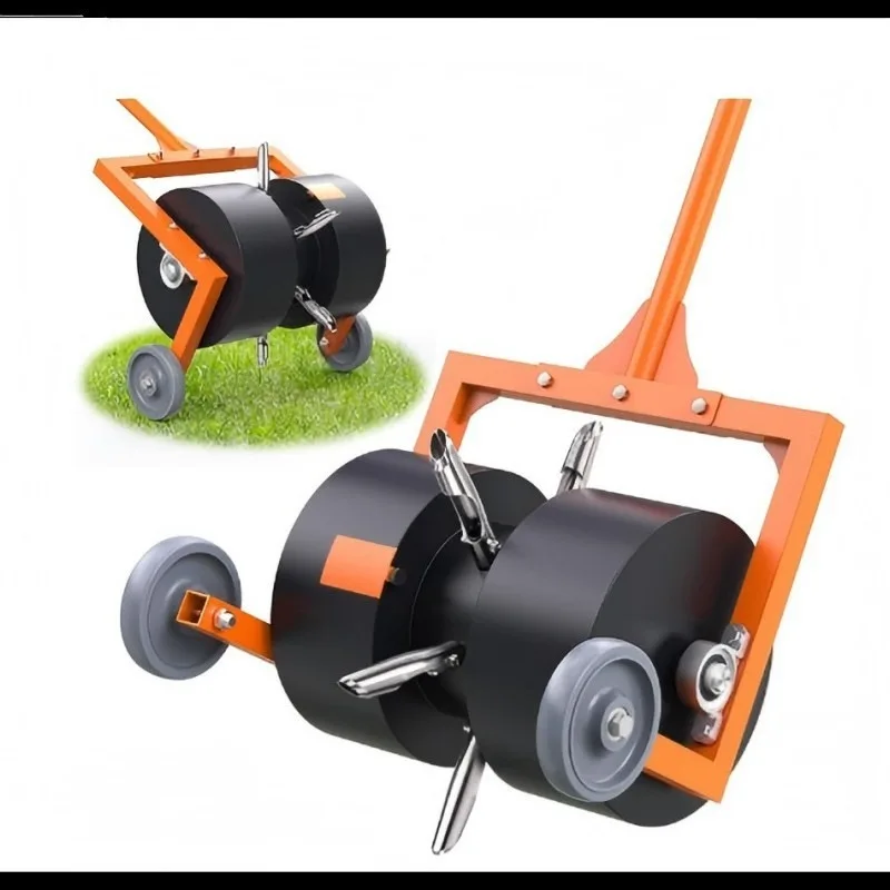Rolling Lawn Aerator Handheld Garden Tool Grass Soil Loosener Aerating Puncher for Yard Backyard Landscaping Maintenance