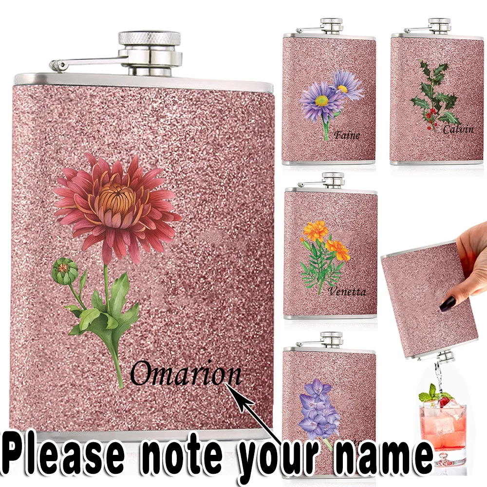 

Customized Name 8oz Hip Flask Stainless Steel Metal Wine Pot Liquor Bottle Portable Whiskey Flagon Shiny Alcohol Container DIY