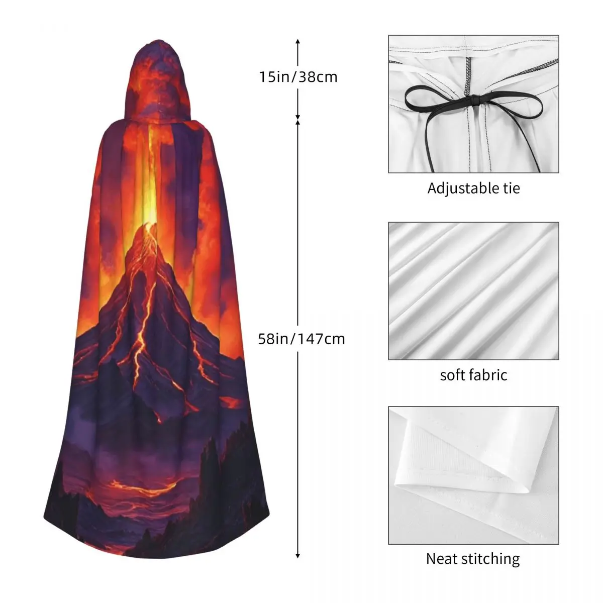 밤에 화산 폭발 긴 후드 망토 마녀 중세 의상 코스프레 케이프 할로윈 뱀파이어 성인 유니섹스