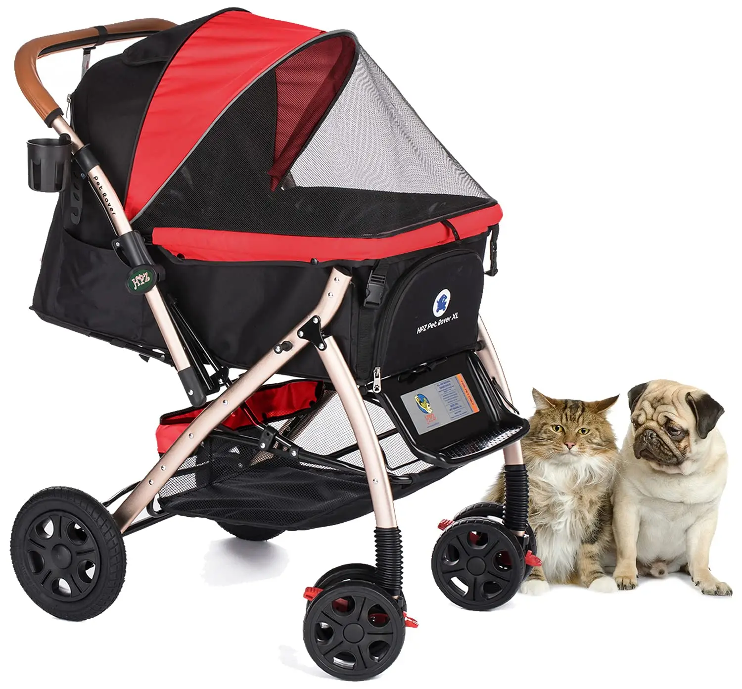 XL Extra-Long Premium Heavy Duty Dog CatStroller Travel Carriage with Convertible Compartment Zipperless Entry Pump-Free Rubber