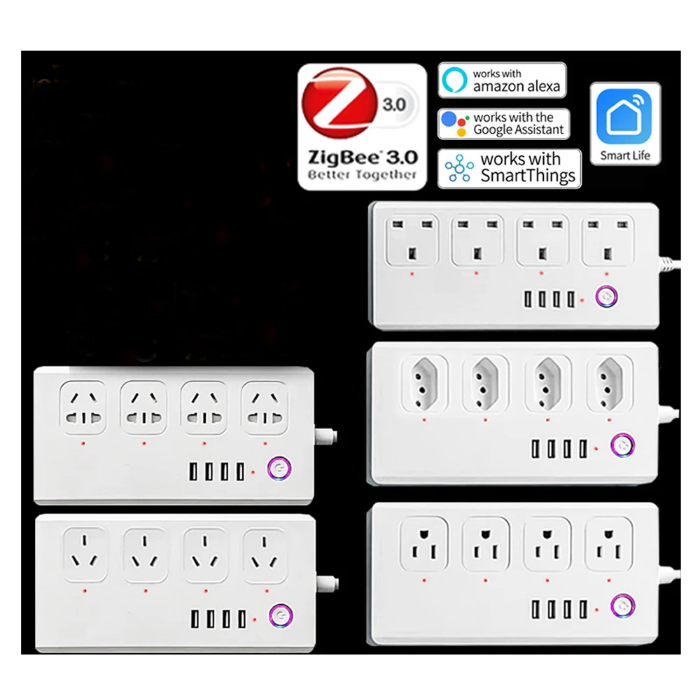 Imagem -02 - Smart Power Strip com Soquete ac e Portas Usb Controle de Voz Funciona com o Google Assistente Alexa Reino Unido Eua au Zigbee Tuya Timing