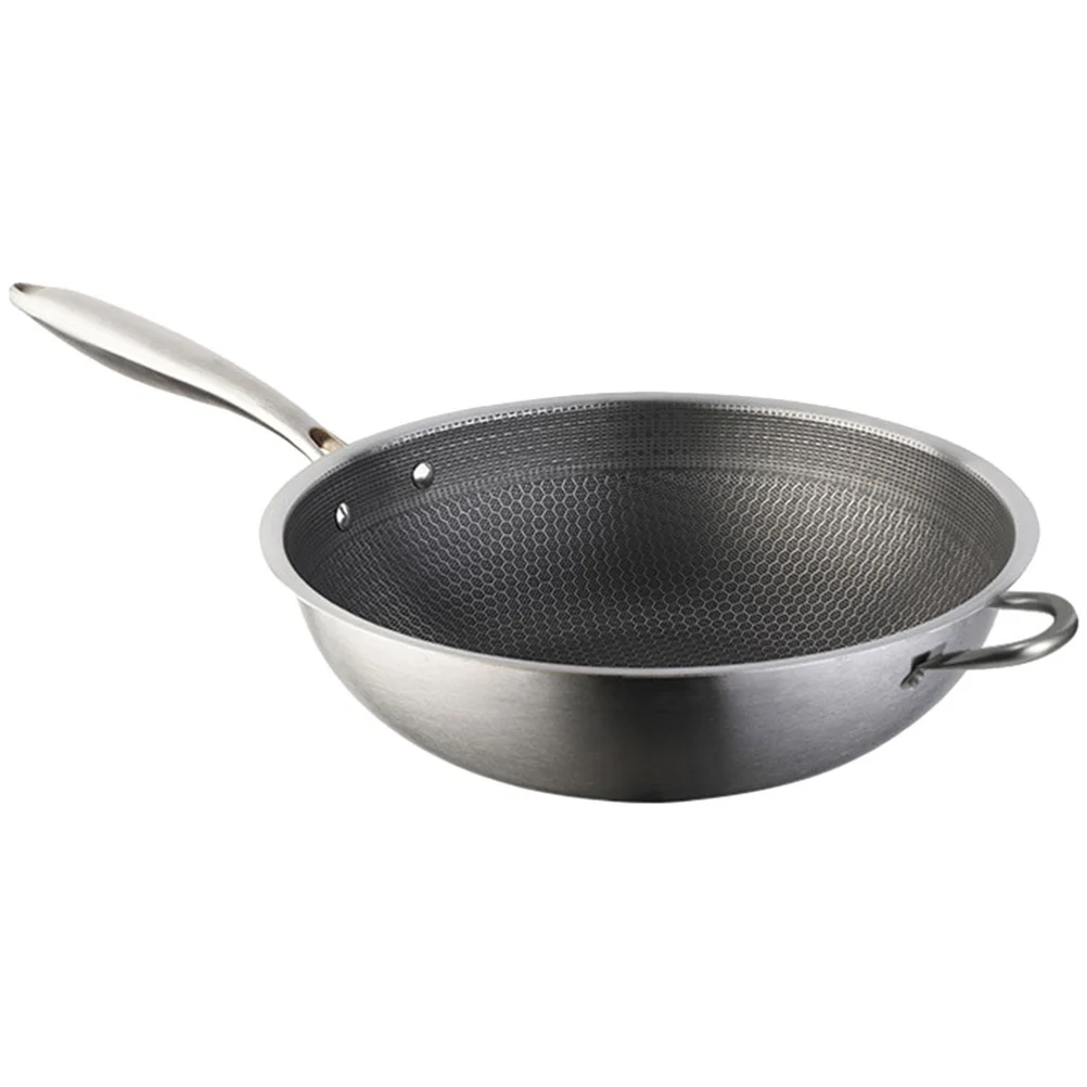 

Stainless Steel Wok Honeycomb Structure Frying Pan No-stick for Gas Stove Flat Everyday Kitchen Portable Practical Accessory