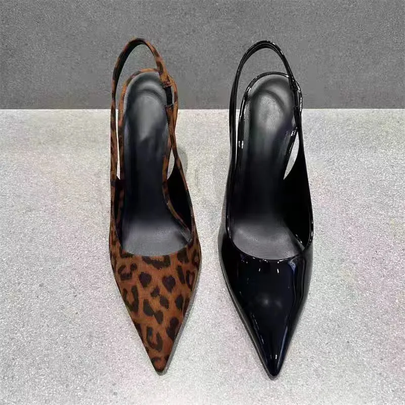 New Women Summer Fashion Horsehair Leopard Print Sharp Pointed Low Heels Sandals Elegant Temperament Shoes Female Singbacks
