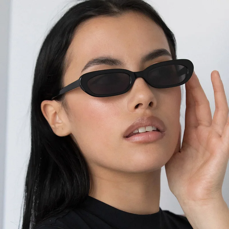 

2025 Trendy Narrow Frame Cat Eye Sunglasses Retro Women's Oval Sun Glasses Fashion Small Shades UV400 Protection Eyewear