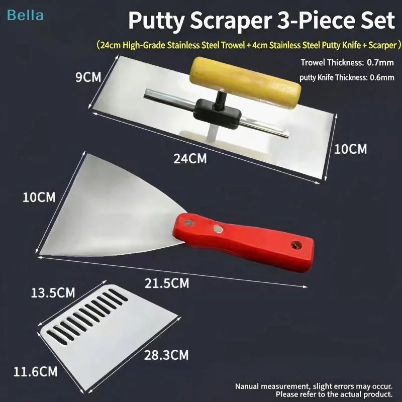 〔M〕3PCS Trowel Scraper Tool Concrete Hand Masonry Heavy Duty Paint Wood Garden Trowels Tools Power Professional Plastering Tool