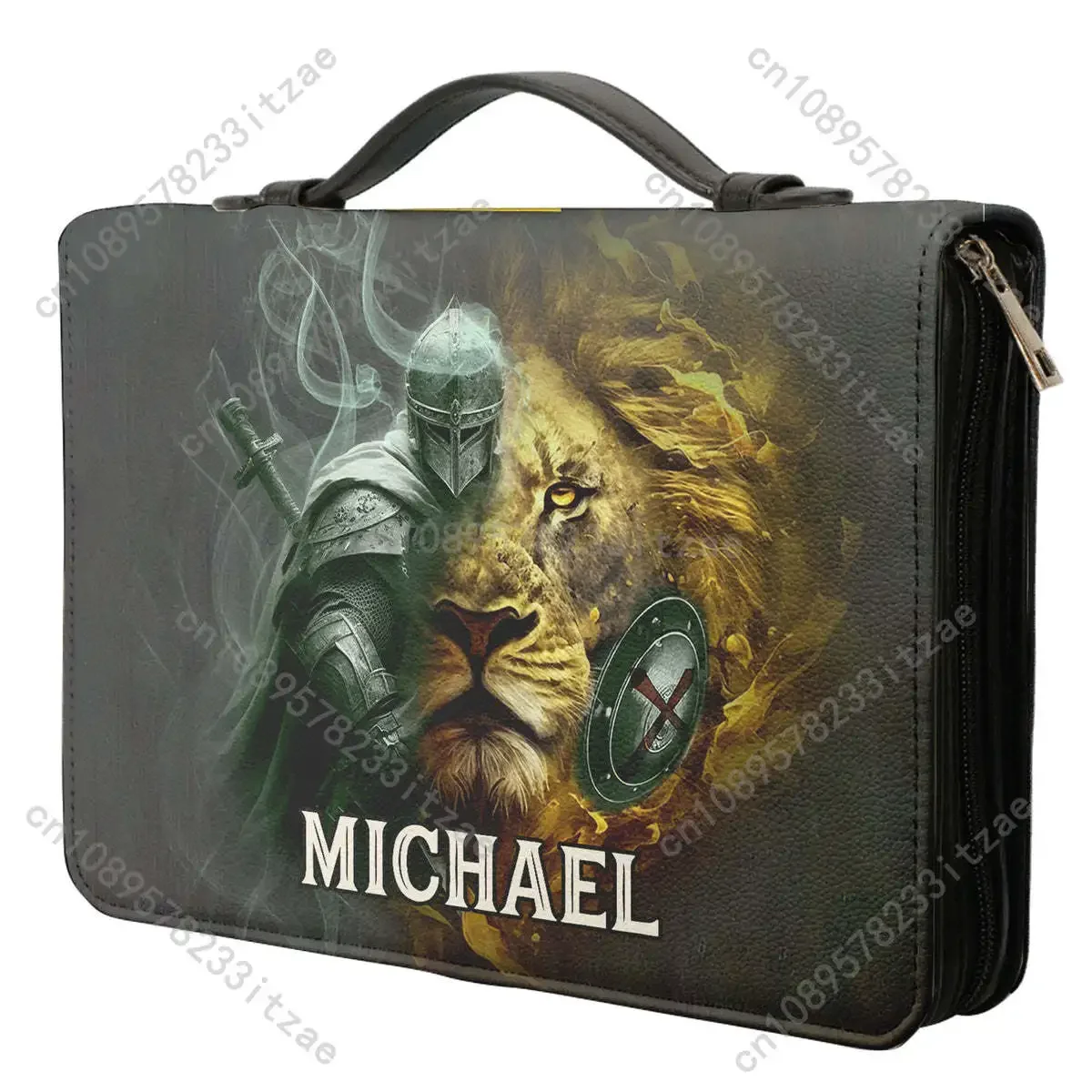 Lion Design Leather Bible Cover Case for Women Practical Zippered Handle Handbags Study Book Boxes Book Holy Storage Boxes Gifts