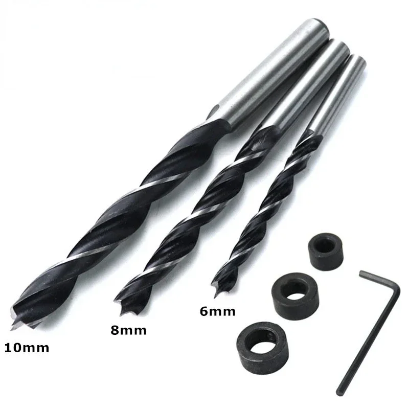 3Pcs Drill Bit Limiter Locator Ring Depth Stop Collar Hex Wrench Woodwork Tool Carbon Steel Drill Bit 6mm 8mm 10mm