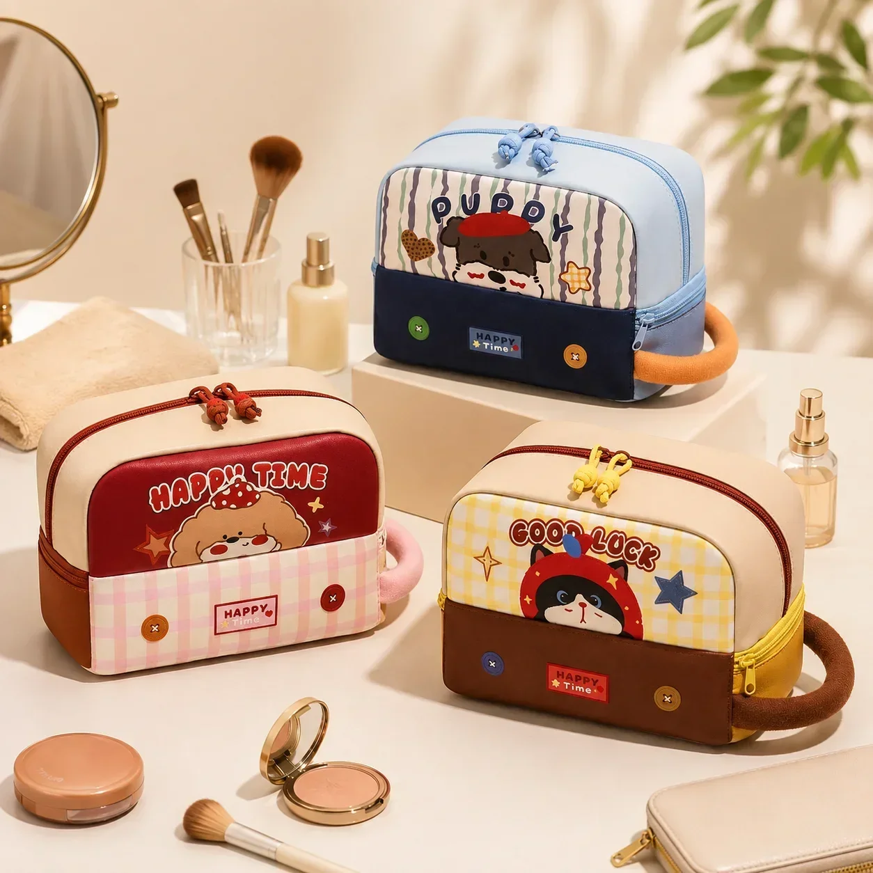 Fashionable Oxford Cloth Cosmetic Bag, Waterproof Makeup Storage Pouch with Removable Dividers for Travel