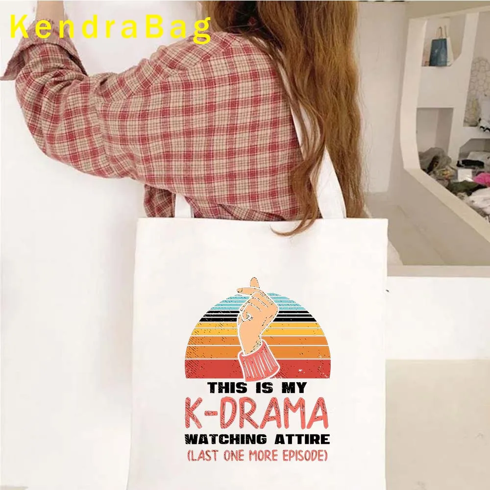 Funny KPop Saying Finger Heart Kdrama Lover Saranghae Oppa K Pop Girl Korea Harajuku Anime Stray Canvas Bag Kids Shopper Handbag