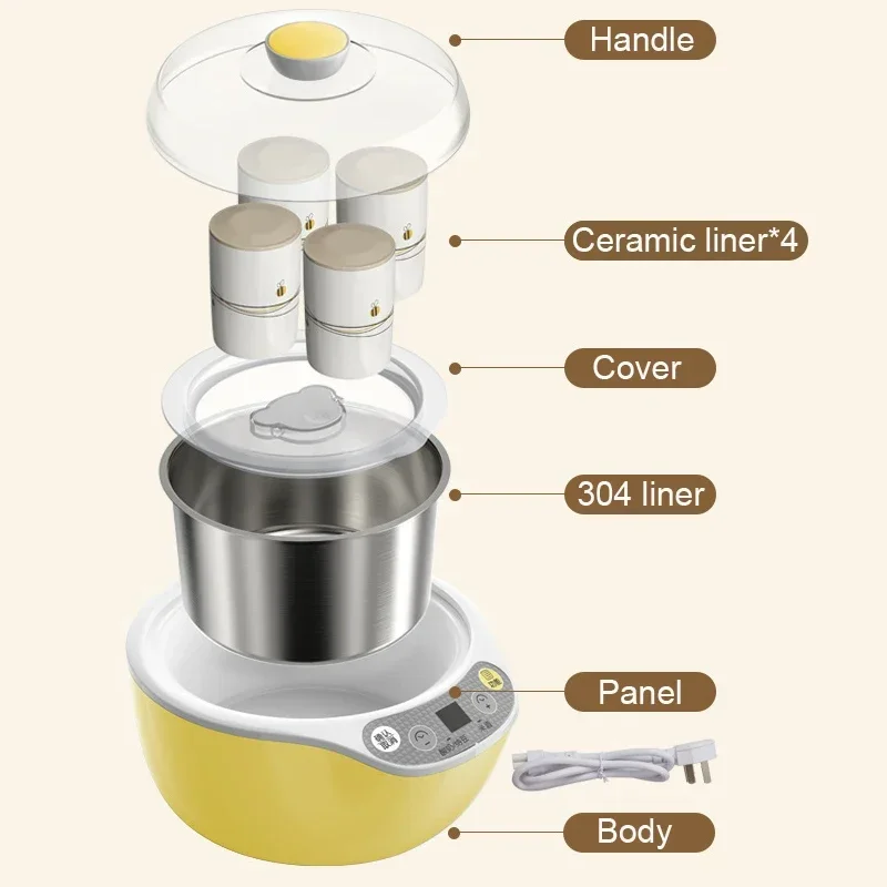 DMWD Multifunction Electric Yogurt Maker Leben Fermenter Automatic Glass Liner Natto Rice Wine Yoghurt Machine 4 Cups Container