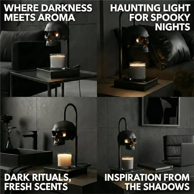 TFORU-Skull Candle Warmer Lamp With Timer And Dimmer Xcandles NOT Included -Black Gothic Candle Lamp Goth Gothic Decor EU Plug - view 4