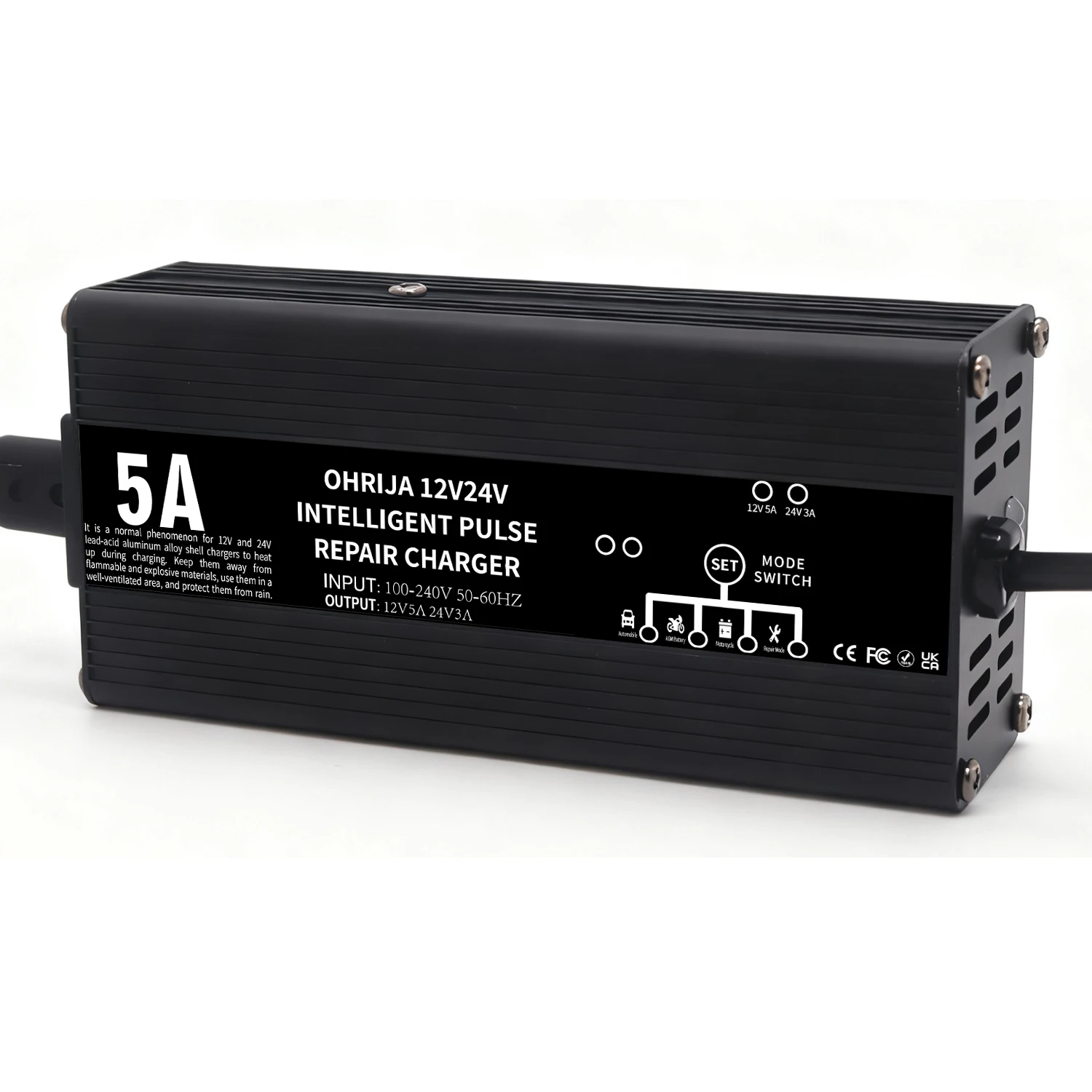 OHRIJA 12V 5A 24V 3A Smart Charger is Suitable Lead Acid Batteries With an Aluminum Alloy Casing, Fanless, Silent,Alligator clip
