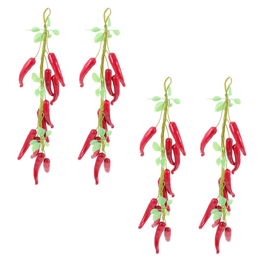 

4pcs Simulated Chili Pepper Strings Artificial Vegetable Decor Realistic Hanging Pepper Pendant For Farmhouse Kitchen Decoration