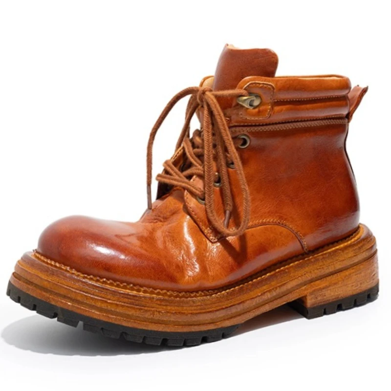 Italian Original Retro Horse Hip Leather Western Knight Boots Shoes for Men's Hand-sewn Genuine Leather England Women's Shoes