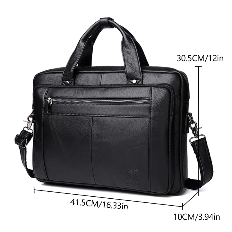 SCHLATUM Genuine Leather 16inch Briefcase Laptop Handbag Cow Leather Messenger Bag Office Computer Bag Male Black Business Bags