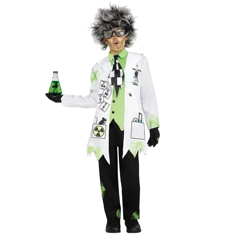 Nuevo Disfraz de Halloween de Frankenstein, Científico Loco, para Niños y Niñas, Disfraz para Fiestas, Juego de Roles, con Peluca 2026 ★