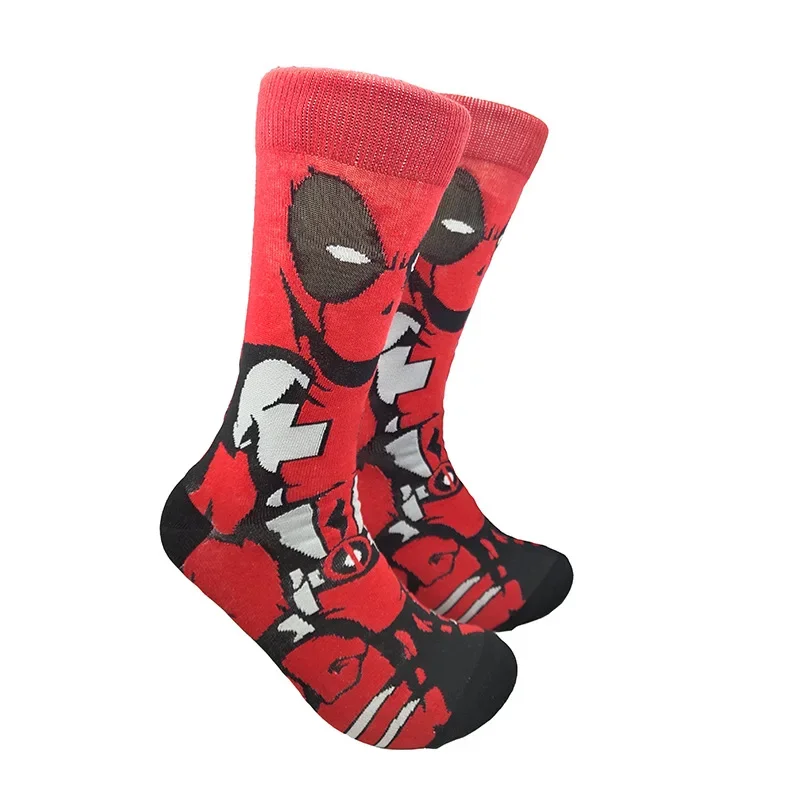 Superhero Deadpools Mid-length Men Socks Cartoon Action Figure Comic Socks Cotton Breathable Older Child Birthday Christmas Gift