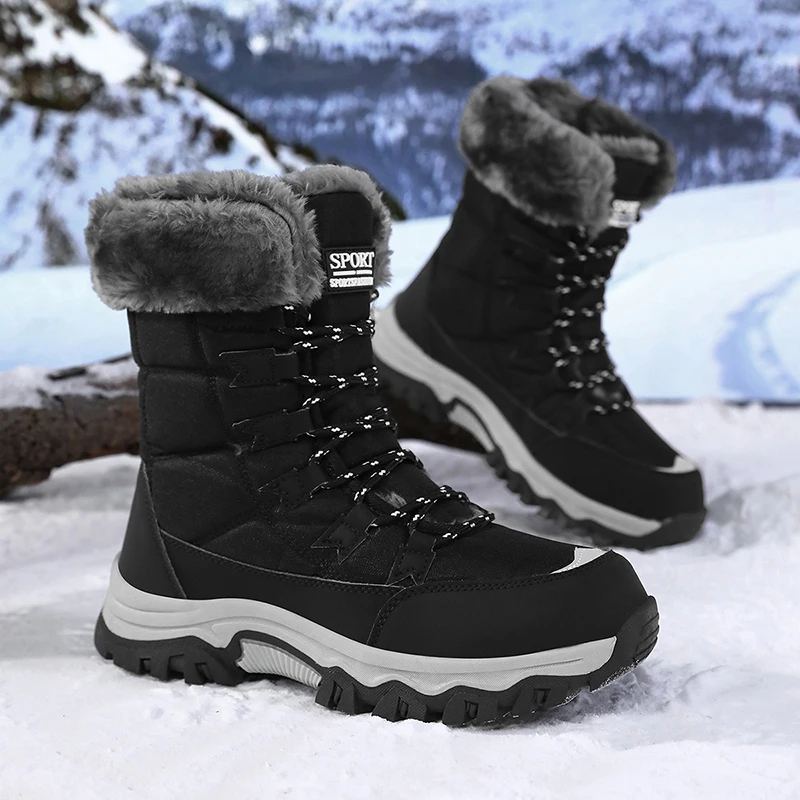 Winter-Barfußstiefel für Damen, Winter-Schneestiefel für Damen, Plüsch-Warme Knöchelschuhe, Rutschfeste Outdoor-Wasserdichte Wanderschuhe in Übergrößen – Detail 16
