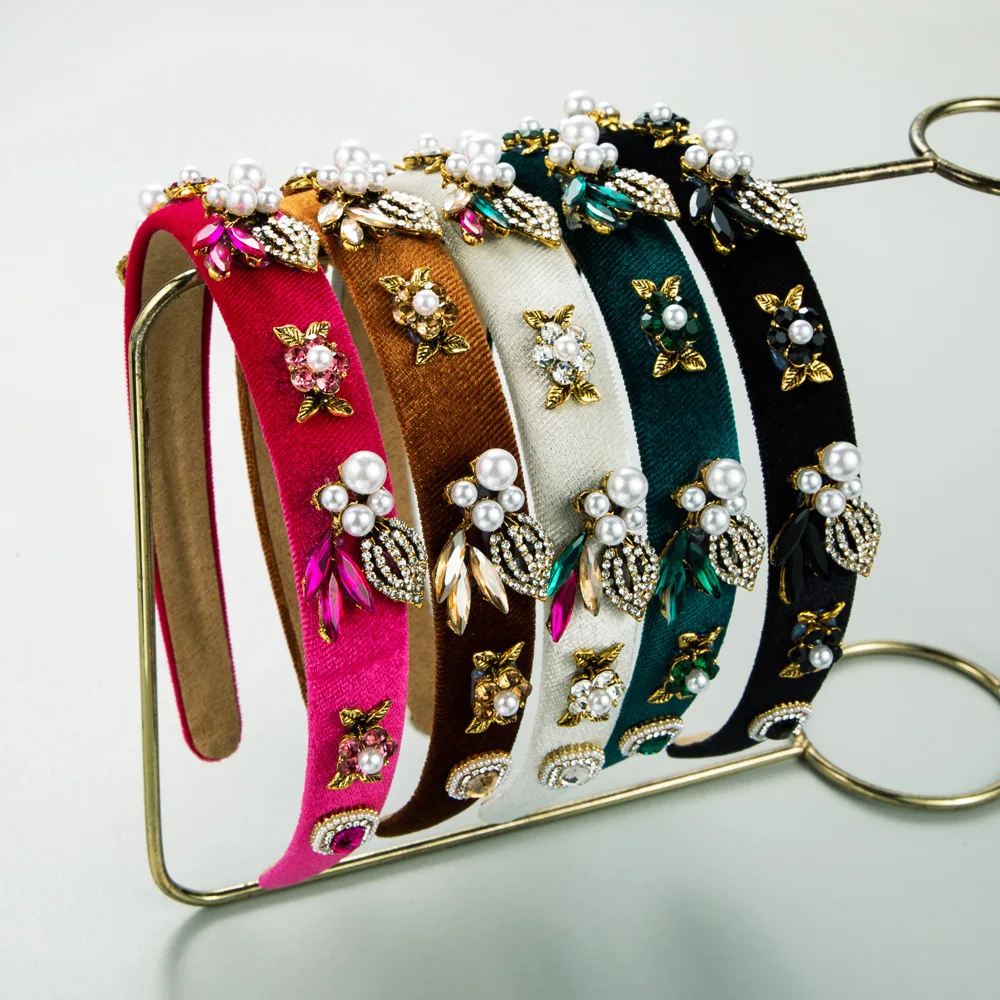 

Vintage Baroque Pearl Diamond Headband Court Style Flower Elegant Temperament Headband Hair Accessories Wholesale