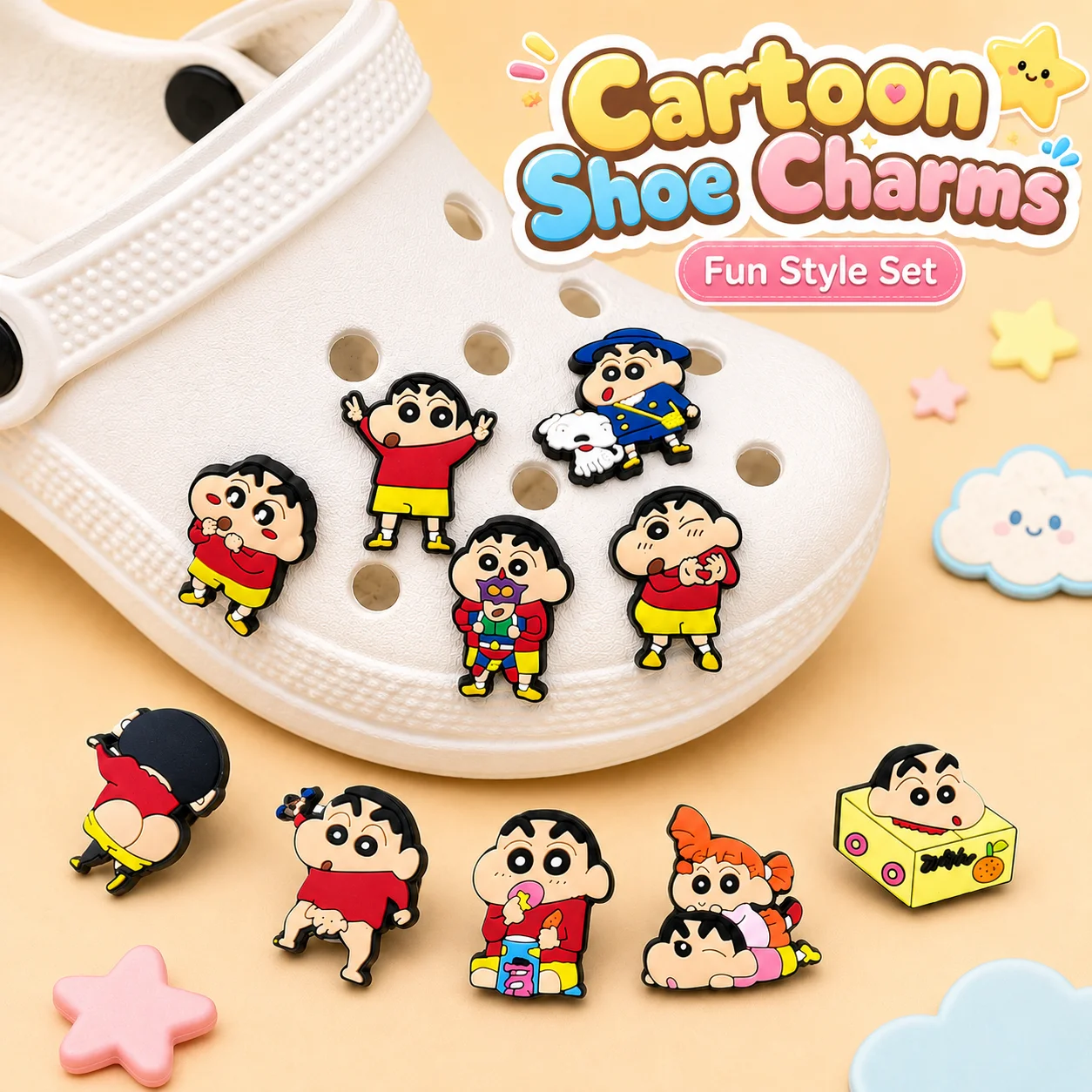 Crayon Shin-chan Sneaker-Schnalle, Anime-Derivate, Sandalen-Schnallendekorationen, Anime-Cartoon-Schnalle für Taschen, Schuh-Charms, Crocs