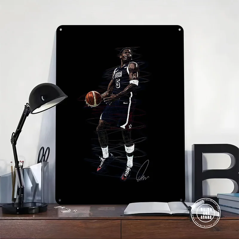 Basketball Player Dunking Line Art Printing Poster Customized Retro Wall Art Vintage Metal Signs for Decoration Home Decor Items