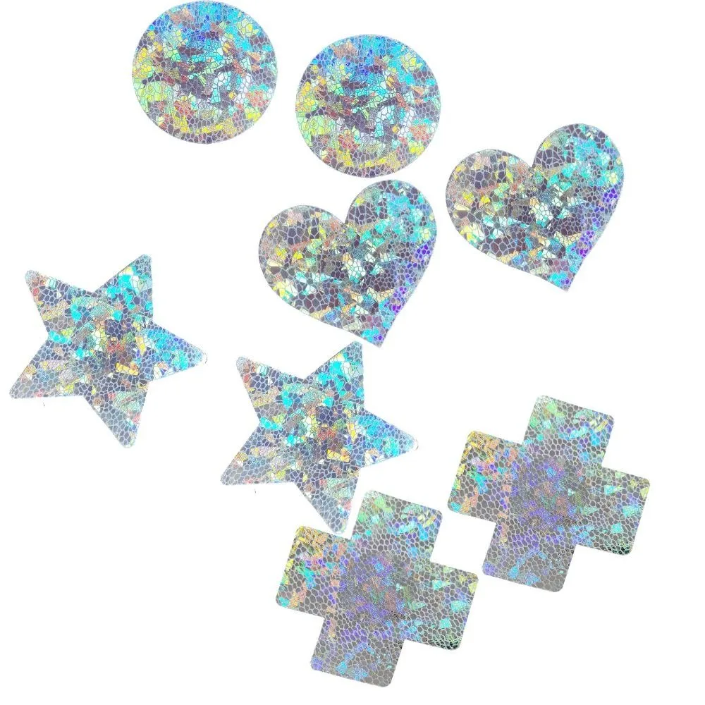 Laser Color Disposable Nipple Patch Heart Shape Cross Invisible Breast Stickers Star Wireless Nipple Petals Pad Dress Party