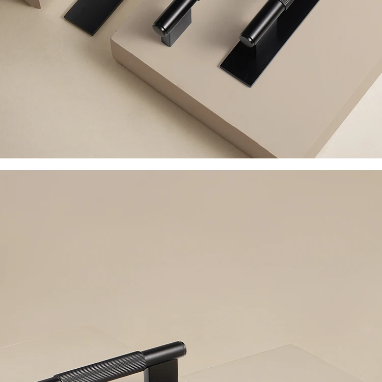 Dooroom Massiver Messinggriff in Schwarz mit Geradlinigem Muster, Moderner Stil, Schrank- und Kühlschranktürgriff, Schubladenknöpfe, Hardware-Griffe – Detail 5