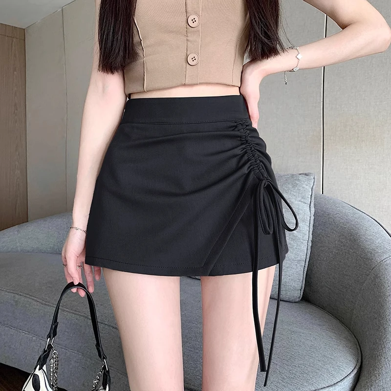 High Waist Asymmetrical Pleated Women's Skirt A-Line Short Skirt Wrap around Skirt Summer 2026 New Style High Waist