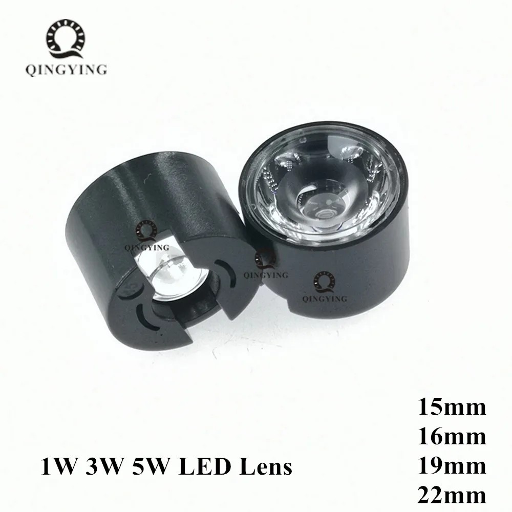 20PCS High Power 1W 3W 5W LED Lens 15mm 16mm 19mm 22mm PMMA Lenses With Bracket 15 30 45 60 90 100 120 Degree