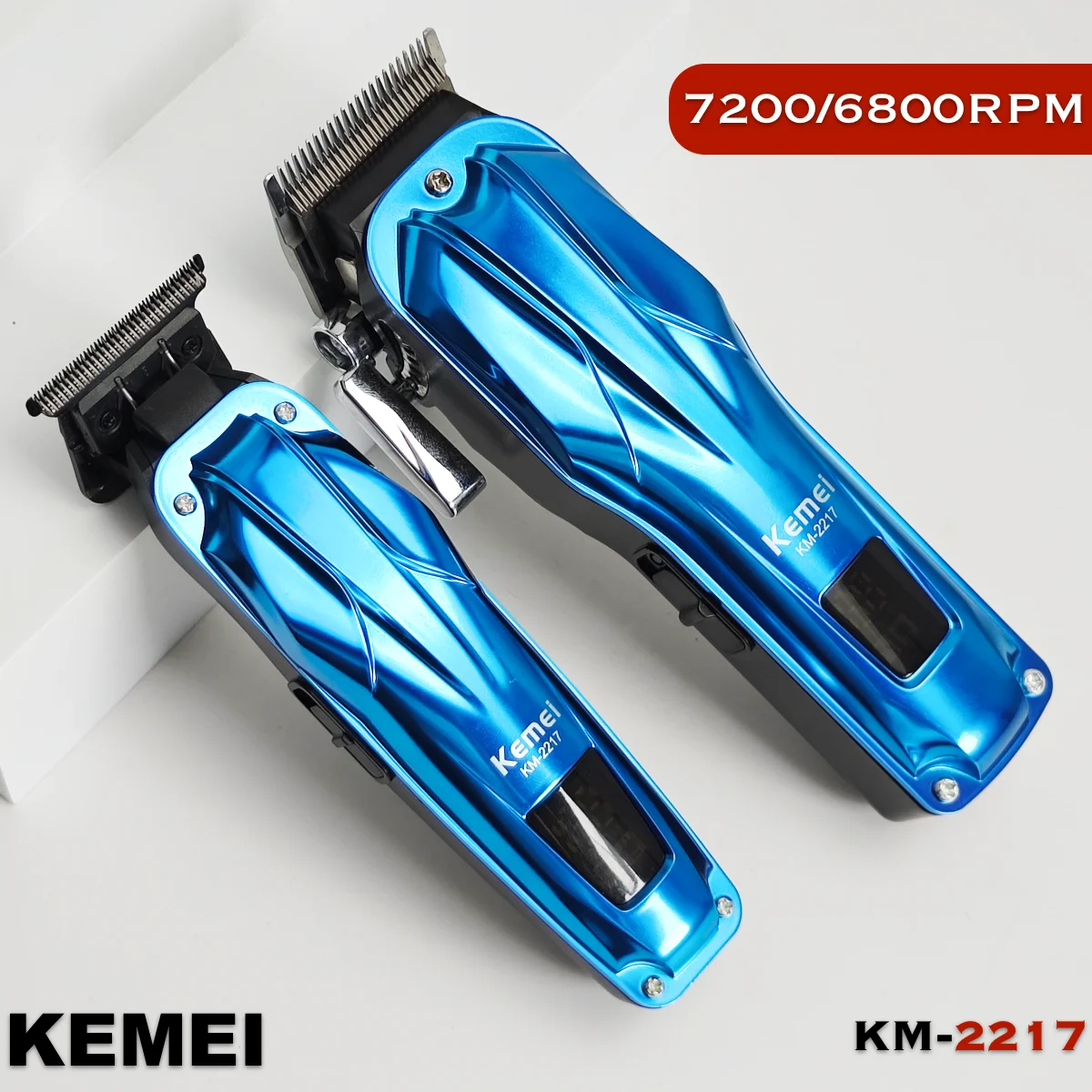 2PC Set KM-2217 Professional Electric Barbers Brushless Motor 7200RPM Carbon Steel And DLC Blade Hair Clipper Trimmer For Man