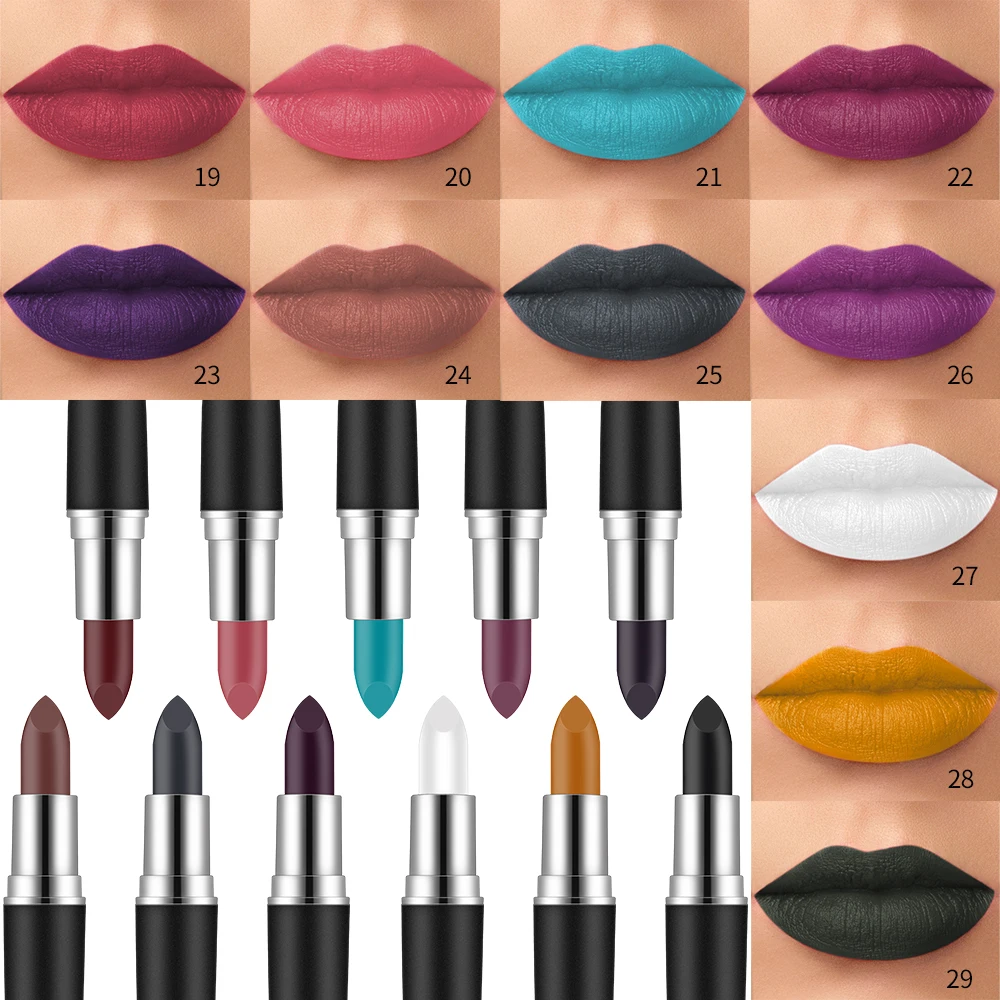 Matte Lipstick Long Lasting Waterproof Blue Brown Lip Stick Stix 29 Colors Professional Make-up For Women Sexy Beauty Comstices