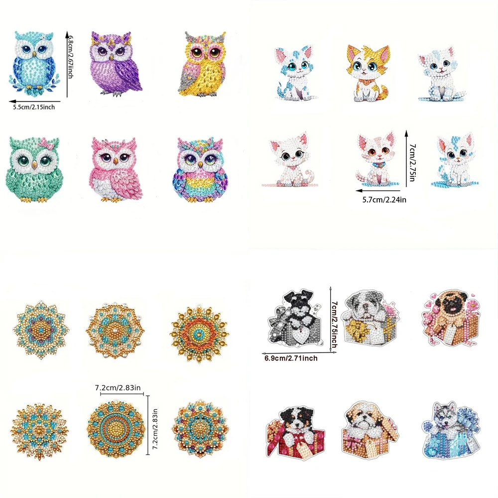 6-piece/set DIY Diamond Keychain - Owl Pattern Animal Series, Handmade Decoration, Diamond Painting Set Material, Handmade Mosai view 2