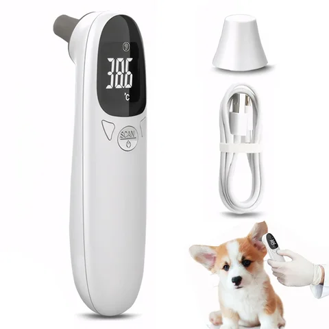 애완동물 귀 온도계 디지털 비접촉 USB 충전식 정확한 32-42.9 ℃   개 고양이 돼지 양 동물을 위한 발열 검사