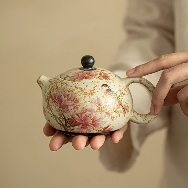 210ml Chinese Traditional Blue and White Ceramic Teapot Handmade Flowers and Birds Xishi Tea Pot Household Filter Kettle Tea Set