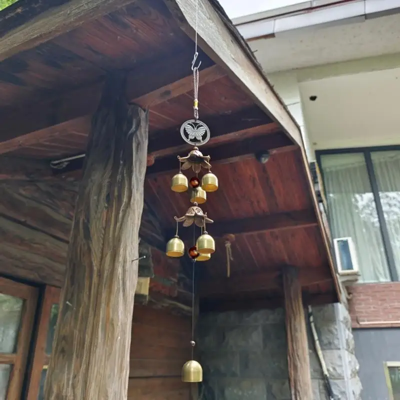 Doppelte Metallklingel Windspiel in Messingfarbe mit klarem Klang, Hängedekoration für Veranda, Balkon, Feiertags- und Partydekoration – Detail 6