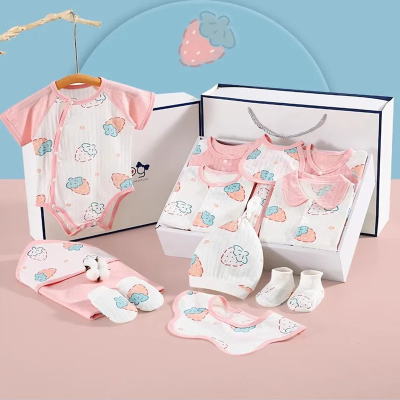 22 pieces/lot Newborn Baby Clothes Sets For Girls 100% Cotton Infant Print Summer Clothes Outfits Baby Rompers Hat Bibs