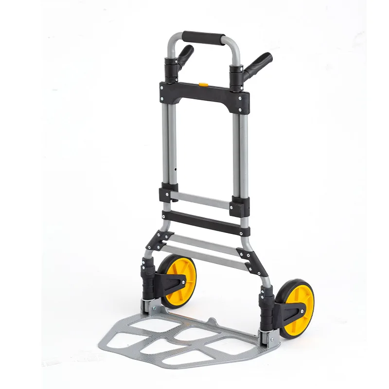 Aluminum Alloy Two-wheeled Trolley Luggage Cart Foldable Portable Trolley Shopping Cart Transporter Pull Truck