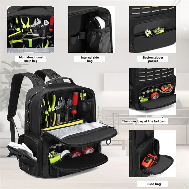 VEHO-Tool Bag Zaino da uomo con 3 buste per attrezzi, borsa organizer per riporre con spallacci imbottiti e supporto per cintura in vita