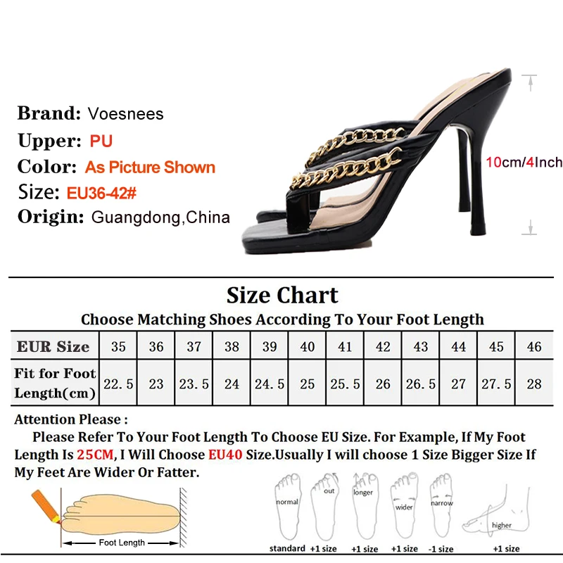 Ladies Square Toe Summer Shoes 10CM Outdoor High-heeled Sandals For Woman Chain Style Casual Clip Toe Slippers Black Flip Flops
