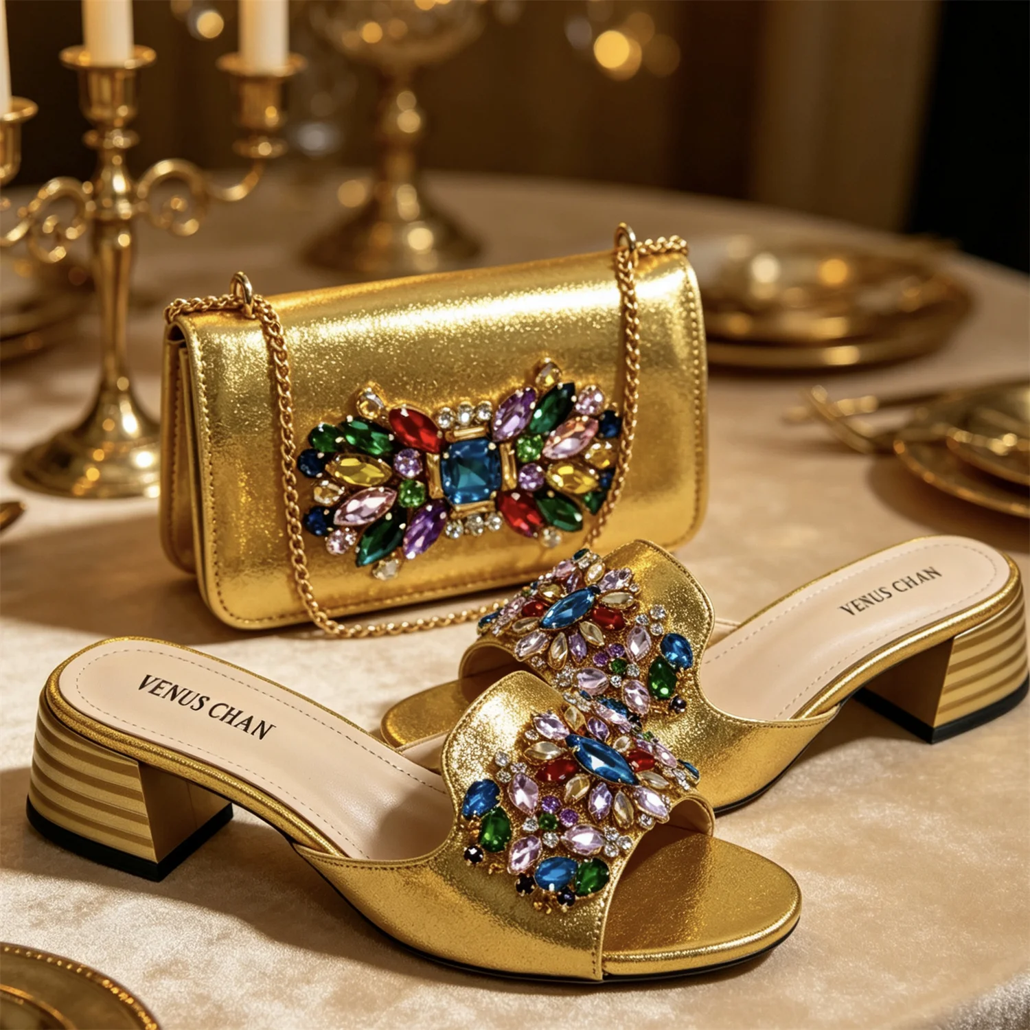 New Italian Design Sandals and Bags Matching Set 2026 Women Heel Party for Gold Color Wedding Bigger Size High Heel Shoes Party