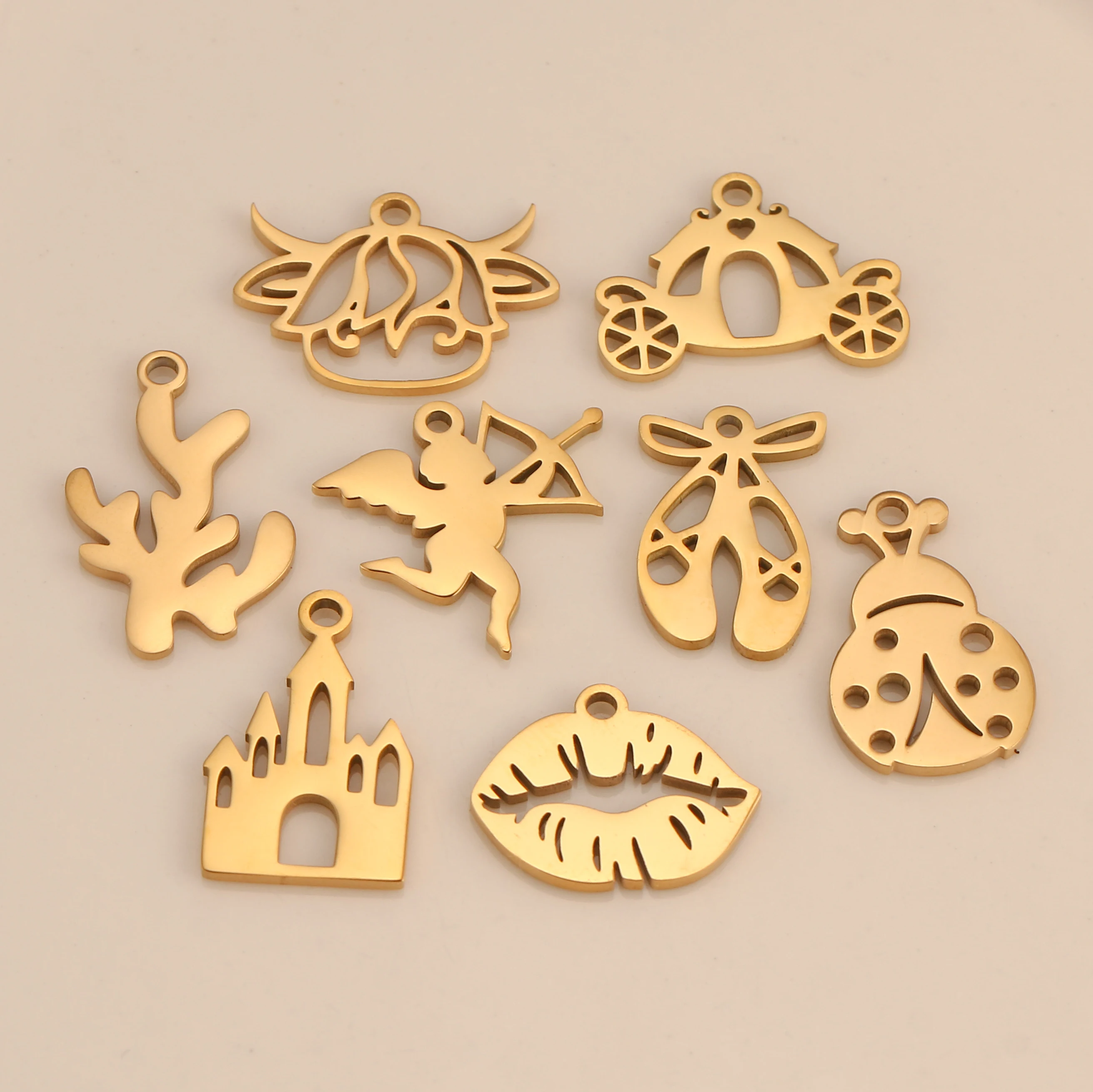 5Pcs Ballet Shoe/Love Angel/Lip Charm Stainless Steel Fadeless Fantastical Castle Pendant DIY Necklaces Bracelet Jewelry Making