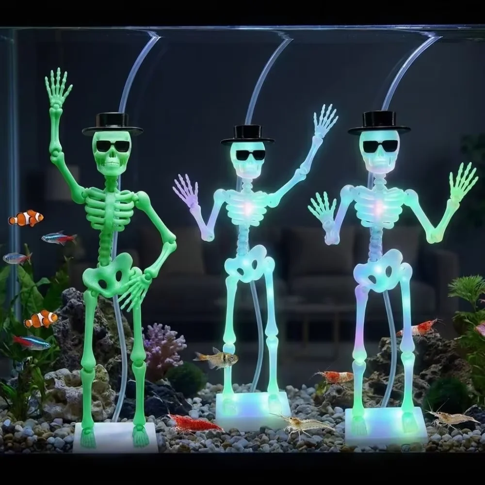 Halloween-Schaukelschädel-Aquariumdekoration, 3D-gedrucktes, nicht-bewegliches Aquarium-Ornament, tanzende Skelettfigur für gruselige Dekorationen – Detail 2