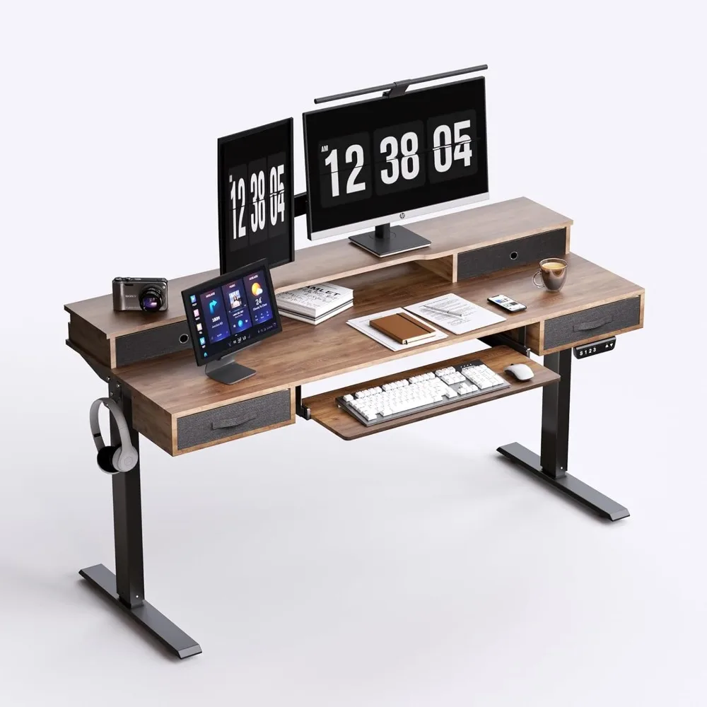 

Electric Standing Desk, 55" Standing Desk Adjustable Height, Multifunctional Standing Desk with 4 Drawers,Stand Desk