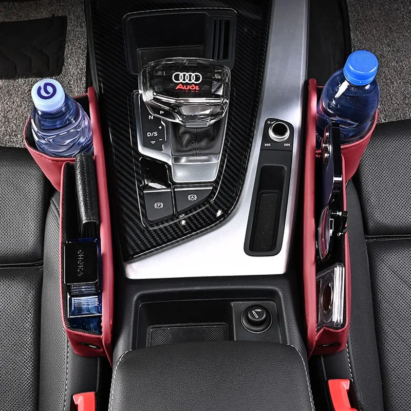 Bolsa de cuero PU para espacio de asiento de coche, organizador multifunción para asiento de coche, consola de coche, enchufe de asiento lateral, caja organizadora de relleno para Interior de coche