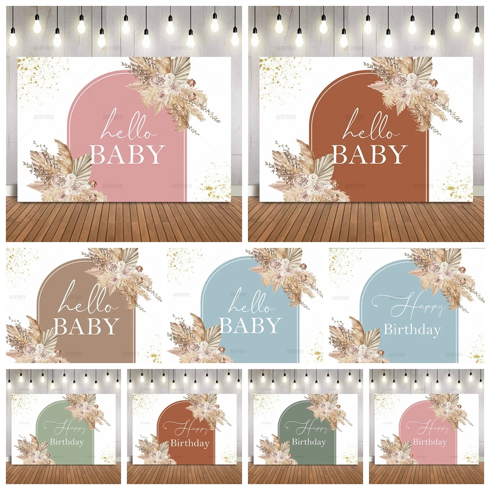 

Boho Baby Shower Photography Background Pampas Grass Banner for Baby Shower Decoration Hello Baby Floral Boho Party Supplies