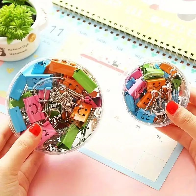 2/12pcs random Smiley Face Long Tail Clips – Colorful Hollow Design, Creative Ledger Clip, Gift for All Seasons view 6